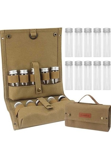 Ulzyvf Taşınabilir 10'lu Baharat Seti Reedark Kamp Dış Mekan Çantası Haki - Pu Haki Haki