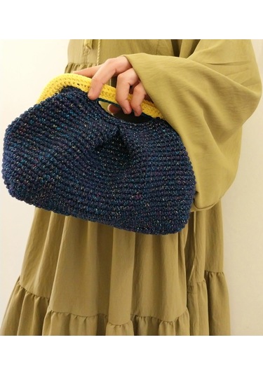 Parlak Tutmalı El Çantaları , El Yapımı Işıltılı Clutch, Örgü El Çantası Lacivert