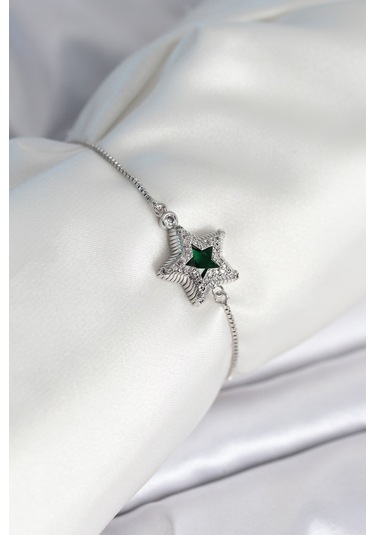 Yıldız Model Asansörlü Gümüş Renk Kadın Bileklik Çok Renkli