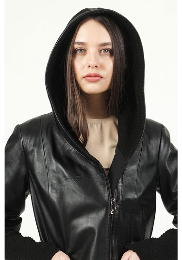 Dericlub Yb-2162 Gerçek Deri Kadın Kaban Siyah