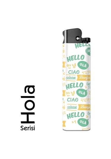 Hola Serisi Tasarım Çakmak Hello Desenli Çakmak Beyaz