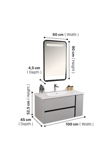 Kobos Linear 100 Cm Banyo Dolabı Seti Light Grey Gri