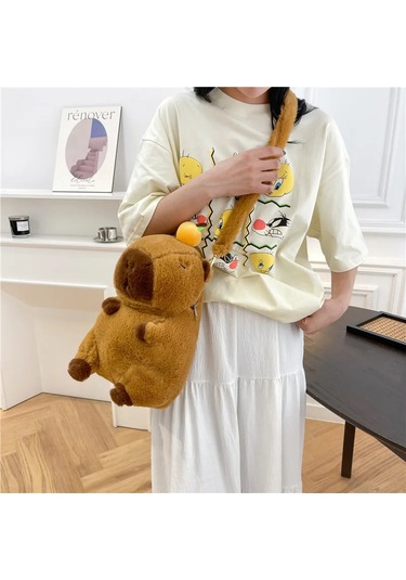 Sevimli Yumuşak Peluş Kapibara Sırt Çantası Kız Moda Kadınlar Bej