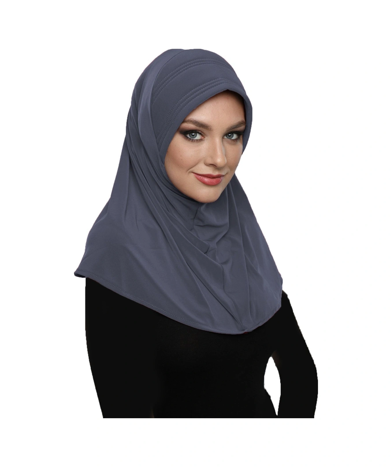 Takmatik Sade Koyu Gri Hazır Türban Tesettür Havuz Bonesi Namaz Örtüsü Koyu Gri