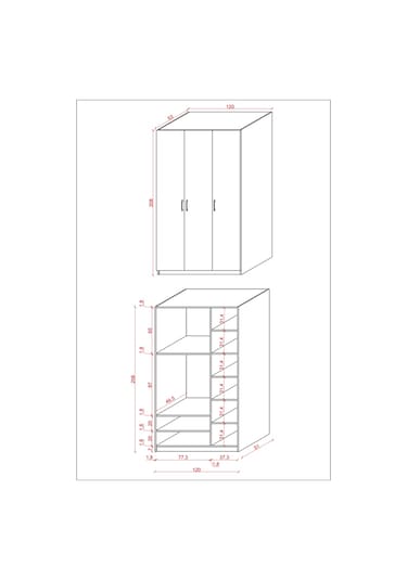 Asra Trend 3 Kapaklı Gardırop G-01 %100 MDF Geniş Hacimli Elbise Dolabı Antrasit