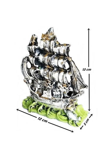 Balıkpet Yunus Balıklı Yelkenli Gemi Akvaryum Dekoru Yeşil 12 CM
