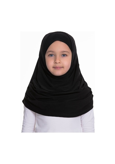 Hürrem Bone Siyah Pratik Hazır Geçmeli Çocuk Tesettür Bone Sandy Kumaş Kendin Siyah