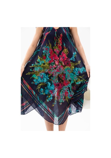 Askılı Vual Afrodit Midi Boy Elbise Lacivert 6076