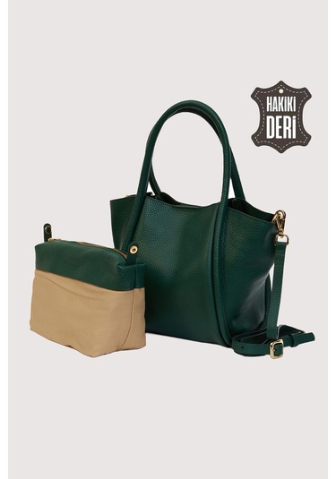 Hakiki Deri Kadın Organizerlı El Çantası Yeşil Smr9206-2 Yeşil