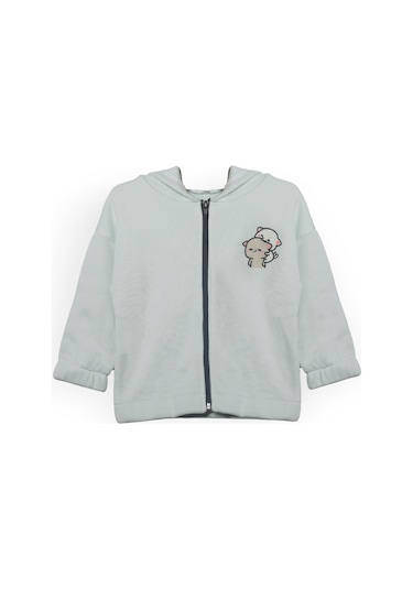 Luess Unisex Çocuk %100 Pamuklu Kedi Nakışlı Kışlık Hırka -mint 3-4 Yaş 8-9 Yaş Mint