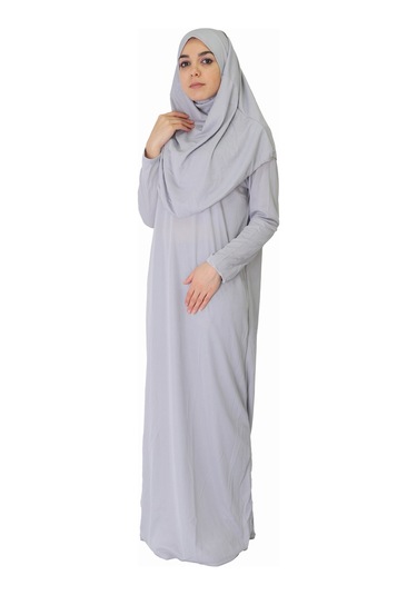 Açık Gri Fermuarsız Namaz Elbisesi Gri