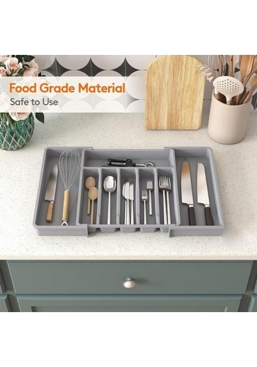 Pazly Genişletilebilir Gri Çatal Bıçak Takımı Kutusu Çekmece Düzenleyici Gri