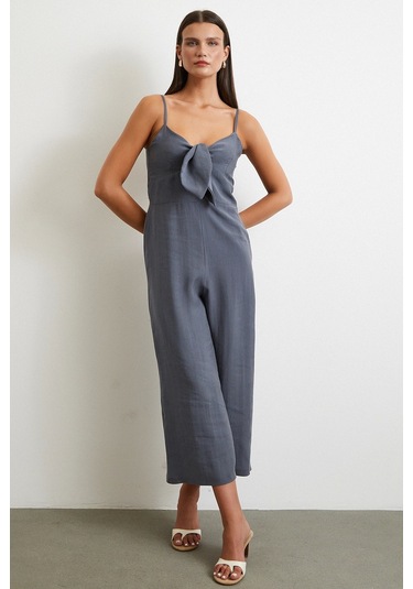 Fiyonklu Askılı Tulum Gri Gri