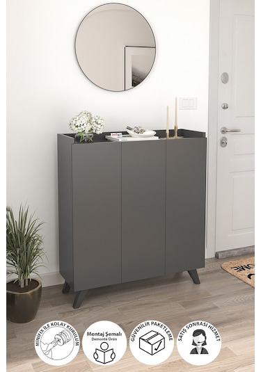 Bofigo 3 Kapaklı Ayakkabılık 8 Raflı Ayakkabılık Çok Amaçlı Dolap Ayakkabı Dolabı Kumsal Antrasit