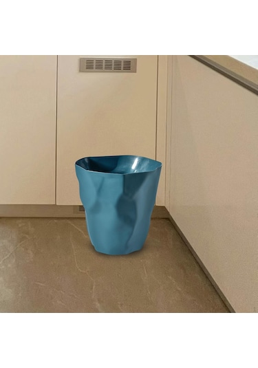 Koyu Mavi Çöp Kovası Dekoratif Kapaksız Nordic Üstü Açık Çöp Konteyneri Ev İçin Koyu Mavi