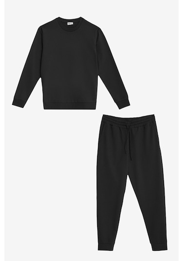 AC&Co / Altınyıldız Classics Erkek 2 İplik Pamuklu Standart Fit Normal Kesim Eşofman Takımı Paketi Siyah