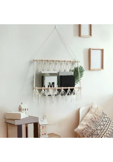 Novahub El Yapımı Boho Duvar Dekoru: Makrome Kitap Dergi Rafı, Ev Ve Ofis Dekorasyonu 1 Adet