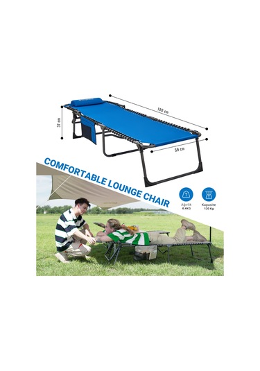 Kingcamp Berlin Classic Comfort Lounge 5 Kademeli Katlanır Şezlong Ve Kampet Blue Mavi