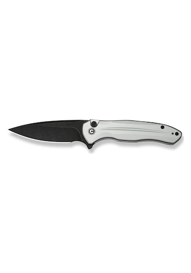 Civivi Button Lock Kitefin Silver Aluminum Handle Black Stonewashed 14c28n Blade Kamp Çakı Gümüş
