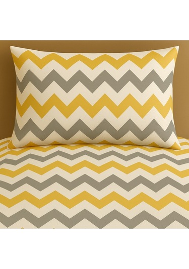 Çift Kişilik Desenli Nevresim + 2 Adet Kapaklı Yastık Kılıfı Sarı