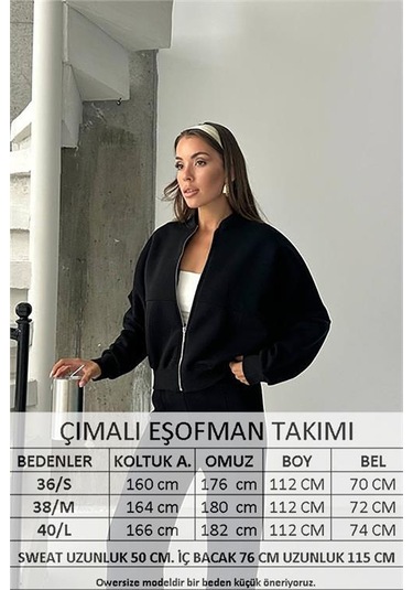 Neşeli Butik Kadın 3 İplik Şardonlu Oversize Eşofman Takımı Nbg105 Siyah
