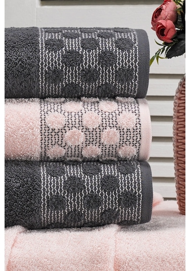Point Antrasit Pudra El Ve Yüz Havlu Seti 50X90 Cm 4'lü Pudra