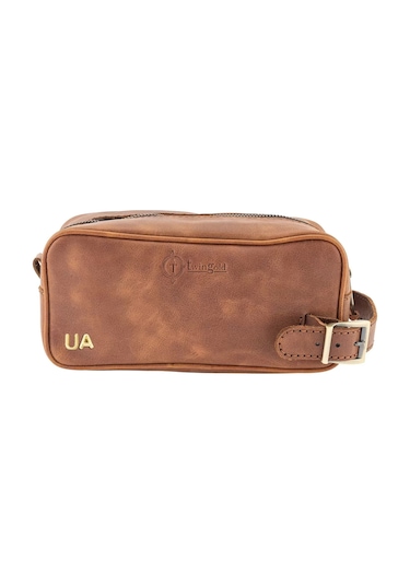 Twingold İsme Özel Dopp Kit Kişisel Bakım Ve Seyahat Çantası - %100 Rainbow Deri - Ac14004 - Kahverengi Kahverengi