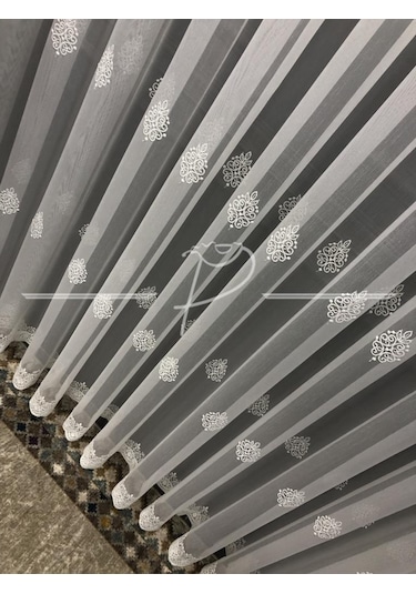 Tül Perde Taç Marka Etek Bohreli Serpme Desenli Tül 26131 Çok Renkli