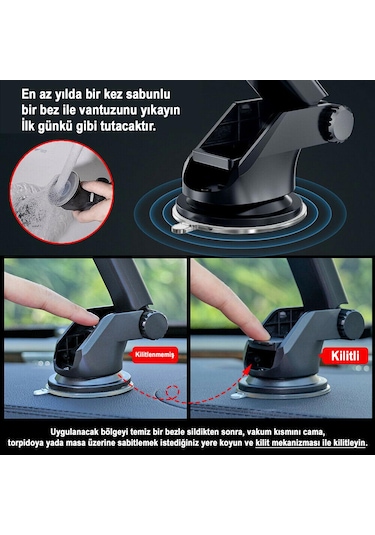 Apera Mt95 Araç İçi Telefon Tutucu 3ü1 Arada Orta Konsol - Ön Cam