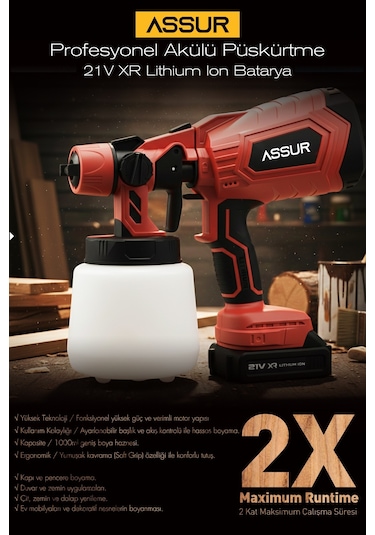 Assur ASR827 21V Çift Akü 300 MM Sprey Püskürtme Kırmızı