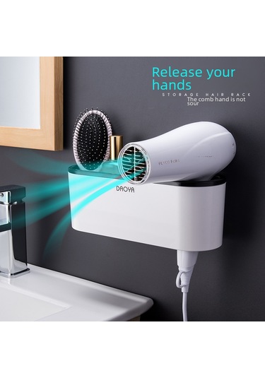 Geeroyoo Duvar Montajlı Banyo Fön Tutucu - Delik Açmadan Kurulabilir Duş Odası Fön Rafı - Gri Renkli实用置物架 Diğer