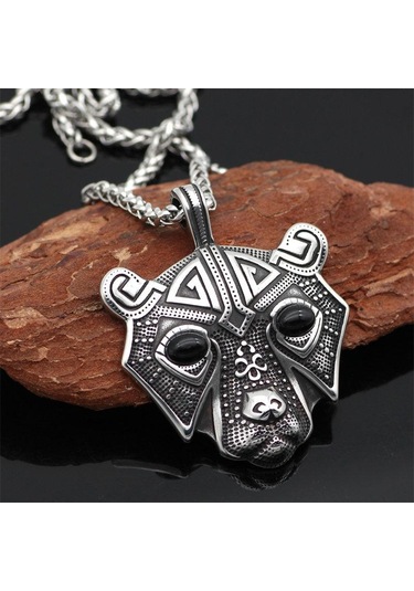 Antik Gümüş & Yeşil Titanyum Çelik Ayı Kafa Kolye Kolye Moda Aksesuarları Erkek Kazak Kolye Metal Chain Çok Renkli