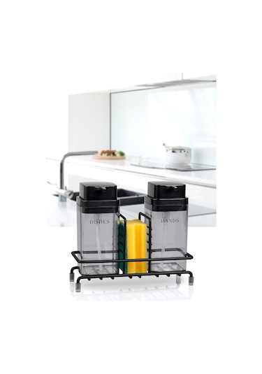 Okyanus Home Siyah Deluxe Kare Standlı 2'li Füme Rengi Sıvı Sabunluk