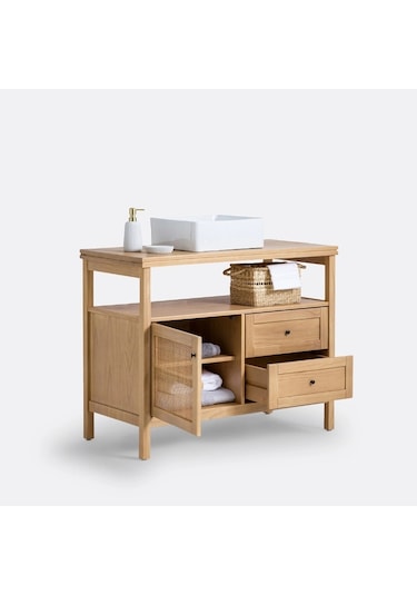 Altea Rattan Detaylı Mini Masif Ahşap Büfe Ceviz