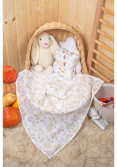 Dijital Baskılı 6lı Çok Amaçlı Müslin Örtü Seti - 75x75 Çok Renkli