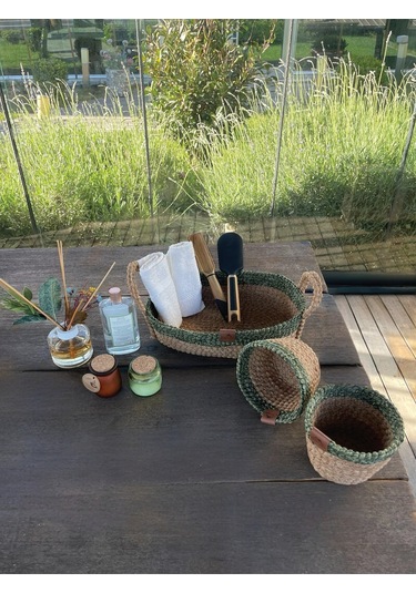 3'lü Düzenleyici Sepet Set Leke Tutmaz Yeşil-natural Natural