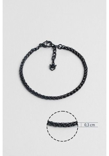 Gri Hematit Taşlı Ayarlanabilir Erkek Çelik Üçlü Bileklik Seti Siyah