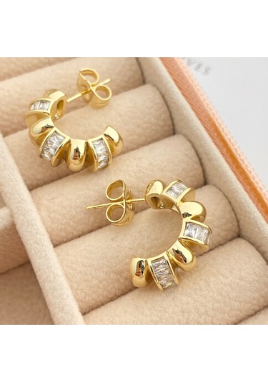 Halka Küpe Tırtıklı Küpe Kadın Serenay Küpe Kararmaz Xuping Gold Gold