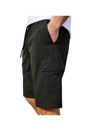 Haki Kargo Cepli Uzun Model Su İtici Özellikli Düz Renk Erkek Plaj Deniz Şort - 444-haki 001