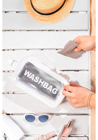 Porsima 2li Şeffaf - Beyaz Seyahat Ve Makyaj Çantası Su Geçirmez Organizer Washbag