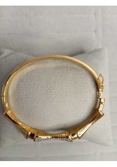 Zirkon Taşlı Gold Renk Kelepçe Bileklik Gold