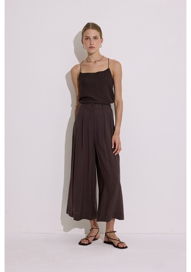 Modal Pileli Geniş Pantolon Acı Kahve Acı Kahve