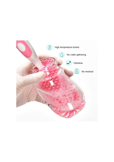 Neevoyu Pembe Silikon Biberon Fırçası Seti - Nylon Emzik Temizleyici, S Şekli Ve 360 Döndürme, Sürekli Konumlandırma İçin Alttan Emici Cup