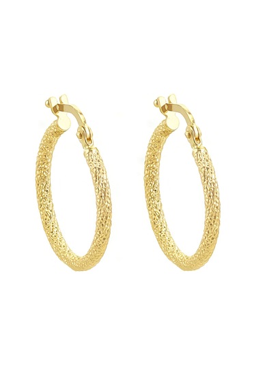 Moom Mücevherat Kadın 14 Ayar Altın Lazer Desenli Halka Küpe-MMKP1095