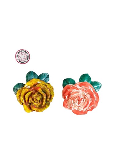 Uretti - Ayşe 7362 2886 El Yapımı Minik 2'li Yavruağzı - Yeşil Renk Gül Magnet - 6 X 7 Cm
