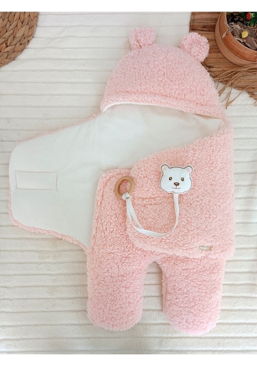 Bebek Dış Kundak Battaniyesi Pelüş Ayaklı Welsoft Uyku Tulumu Kışlık Mont Yenidoğan 0-12 Ay Pembe