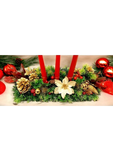 Yılbaşı Centerpice 3lü Mumluklu