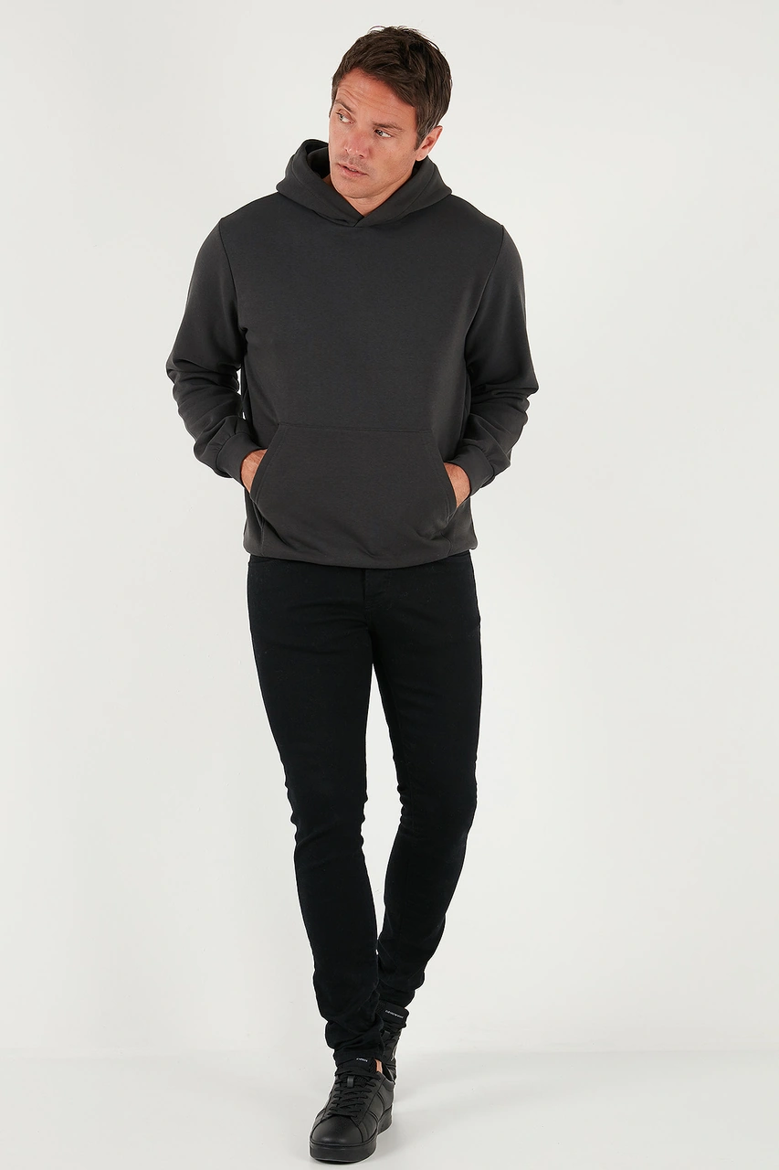 Buratti Regular Fit Kapüşonlu Kanguru Cepli Içi Tüylü Yumuşak Şardonlu Erkek Sweat 5905281 Füme