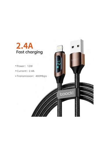 Toocki Led Ekran Usb Kablosu İphone Uyumlu 14 13 12 11 Pro Max Hızlı Şarj Cihazı Şarj 2.4a Brown 2m Diğer