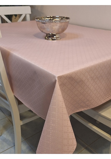 Elyaflı Pvc Muşamba - Desenli Silinebilir Masa Örtüsü Krem Pembe